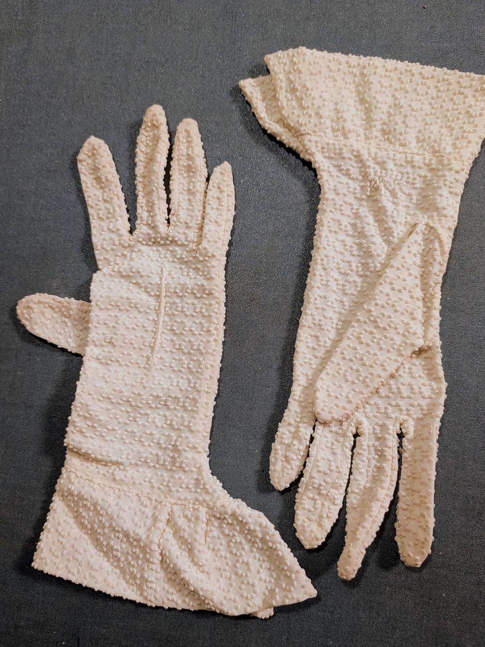 Cream Hand Stitched Evening Gloves, Sweet Flared Cuff